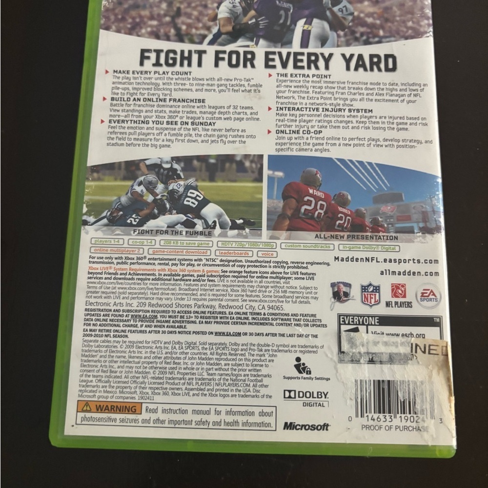 Microsoft Xbox 360 Madden NFL 10 Game - - Picture 4 of 4